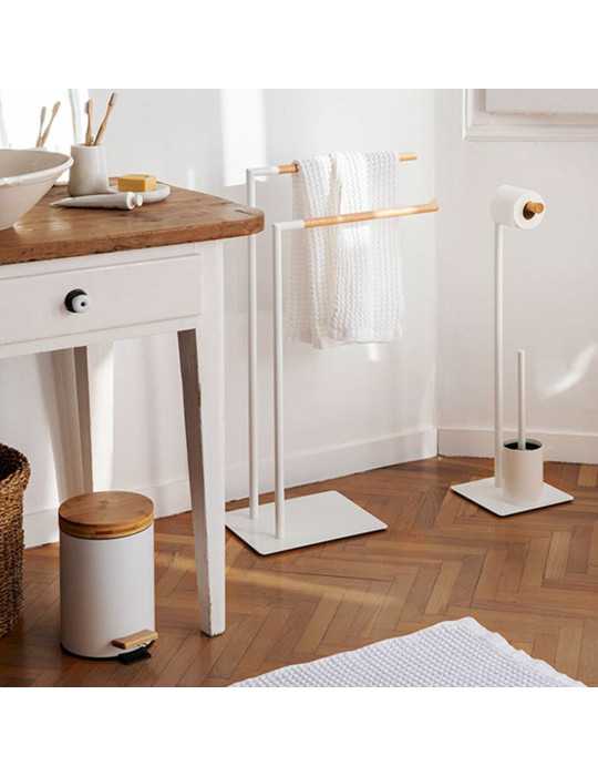 Papelera Pedal Blanca con Tapa Bambú 3 l ANDREA HOUSE