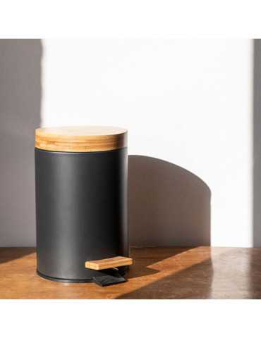 Papelera Pedal Negra con Tapa Bambú 3 l ANDREA HOUSE 2