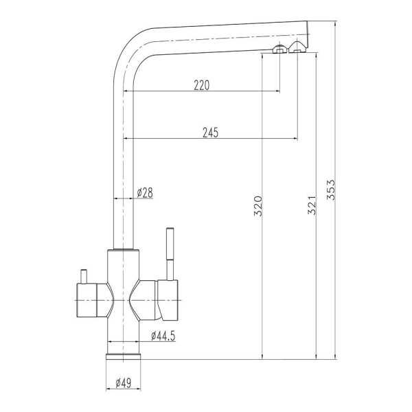 Grifo Monomando de Cocina Caño Alto Osmosis, Inox Cepillado, 3 Vías VERHAL