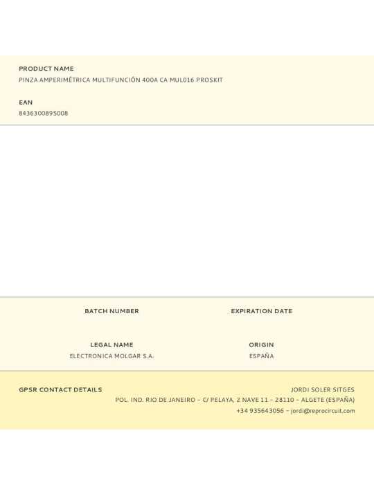 Pinza Amperimétrica Multifunción 400A Ca MUL016 PROSKIT