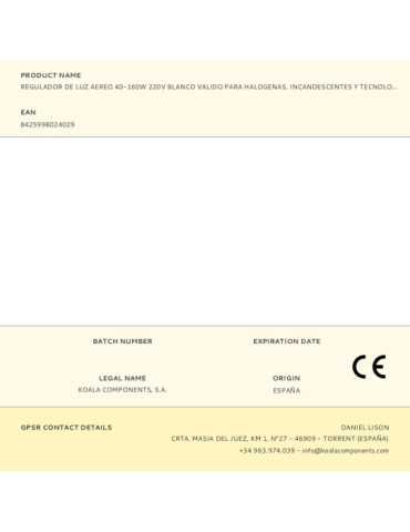 Regulador de Luz Aereo 40-160W 220V Blanco Valido para Halogenas, Incandescentes y Tecnologia LED RELCO 2