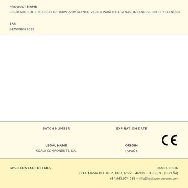 Regulador de Luz Aereo 40-160W 220V Blanco Valido para Halogenas, Incandescentes y Tecnologia LED RELCO