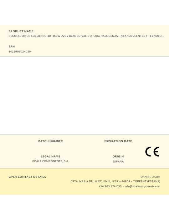 Regulador de Luz Aereo 40-160W 220V Blanco Valido para Halogenas, Incandescentes y Tecnologia LED RELCO