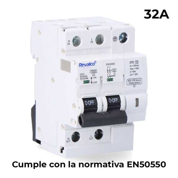 Iga 2P 32A C 10KA - Protector de Sobretension Permanente Segun Normativa EN-50550 y Transitorio 5-15KA 275V REVALCO