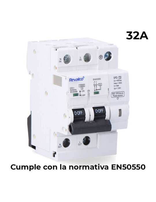 Iga 2P 32A C 10KA - Protector de Sobretension Permanente Segun Normativa EN-50550 y Transitorio 5-15KA 275V REVALCO