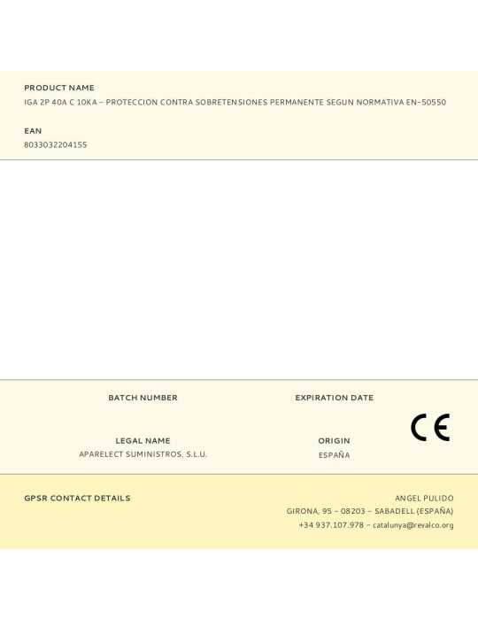 Iga 2P 40A C 10KA - Proteccion Contra Sobretensiones Permanente Segun Normativa EN-50550 REVALCO