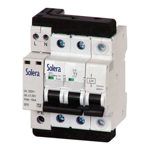 Magnetotermico 1P+N 25A + Protector Sobretensiones Permanente y Transitorio C 10kA 230Vca SOLERA