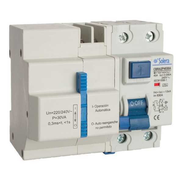 Interruptor Diferencial 2P 40A 30mA AC C/Reconexion Automatica con 3 Tiempos (Retractilado) CBRA2P4030A SOLERA