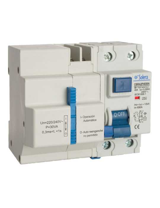 Interruptor Diferencial 2P 40A 30mA AC C/Reconexion Automatica con 3 Tiempos (Retractilado) CBRA2P4030A SOLERA