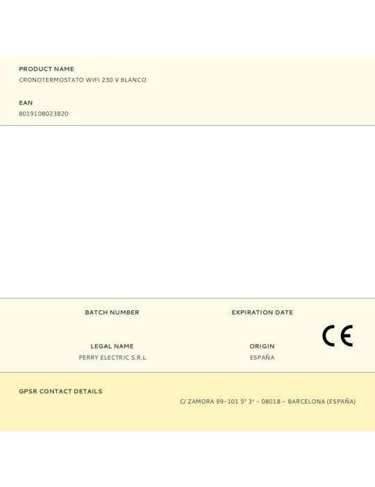 Cronotermostato WIFI 230 V Blanco PERRY