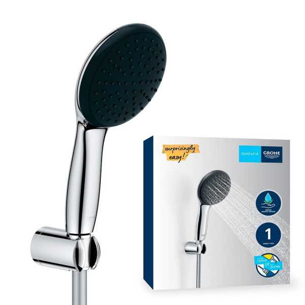 Conjunto de Ducha Serie Vitalio Star 110 con Mango 1 Función + Flexo 1,75 cm + Soporte Pared GROHE
