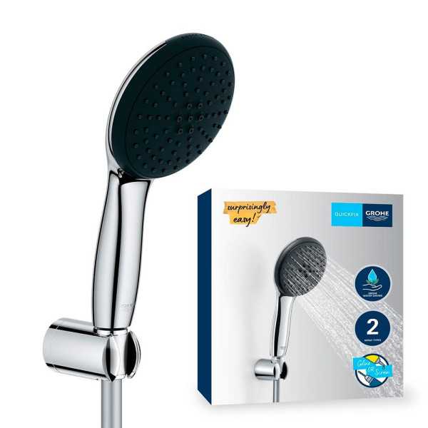 Conjunto de Ducha Serie Vitalio Star 110 con Mango 2 Funciones + Flexo 1,75 cm + Soporte Pared GROHE