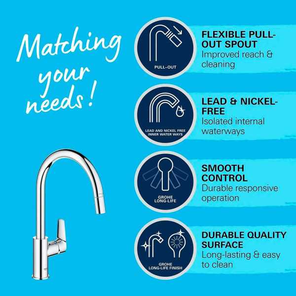 Grifo Monomando de Cocina con Caño Alto Extraible Serie Start Edge GROHE
