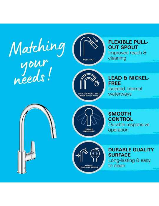 Grifo Monomando de Cocina con Caño Alto Extraible Serie Start Edge GROHE