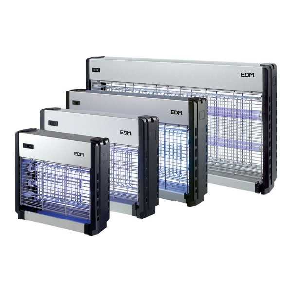Mata Insectos Profesional Eléctrico, Cromo/Negro, 2 x 8W, 50 m², 33 x 9 x 26 cm EDM