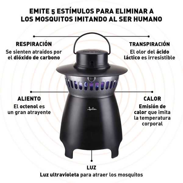 Atrapa Mosquitos para Exterior 18W, Modelo MT8, 1000 m², Ø25 x 35 cm JATA HOGAR