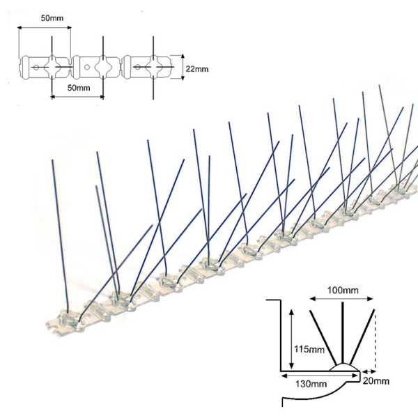 Lote de 100 Unidades Varilla Disuasoria para Aves, Inoxidable con Base Metacrilato, 0,5 m x 11,5 cm