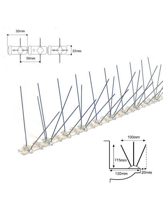 Lote de 100 Unidades Varilla Disuasoria para Aves, Inoxidable con Base Metacrilato, 0,5 m x 11,5 cm