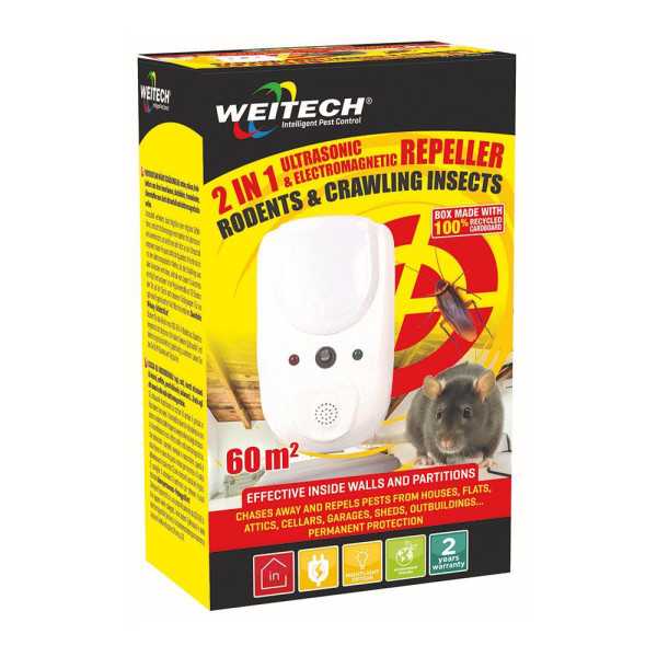 Repelente de Plagas Ultrasónico y Electromagnético para Uso Interior WEITECH