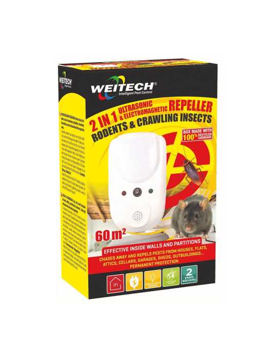 Repelente de Plagas Ultrasónico y Electromagnético para Uso Interior WEITECH