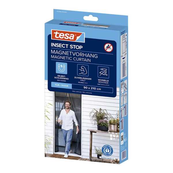 Mosquitera Cortina Magnética con Cierre Automático, Antracita, 90 x 210 cm TESA