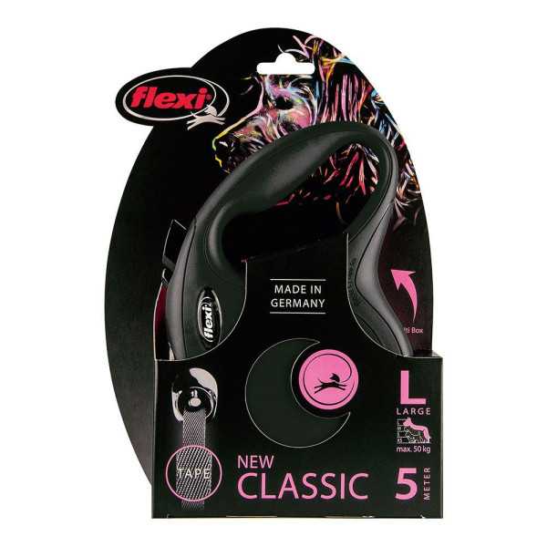 Correa Extensible Classic Negra, Cinta 5 m, L, Hasta 50 Kg FLEXI