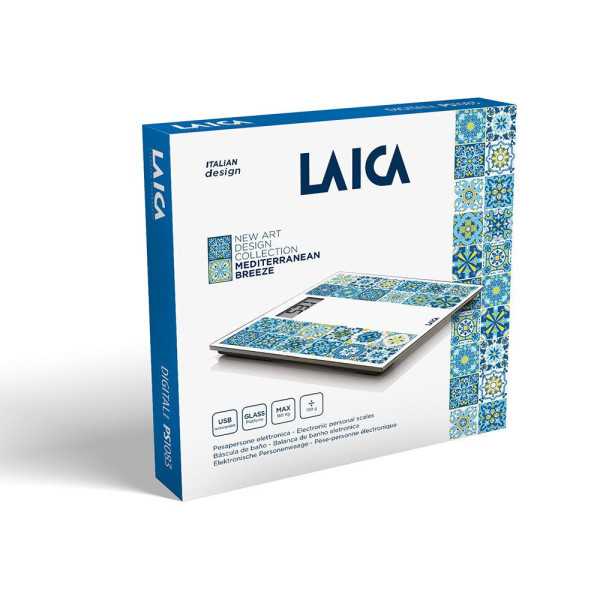Báscula de Baño Electrónica con Batería Recargable Cárga Máxima 180 kg Modelo Estampado Azul LAICA