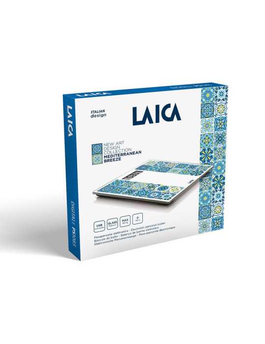 Báscula de Baño Electrónica con Batería Recargable Cárga Máxima 180 kg Modelo Estampado Azul LAICA