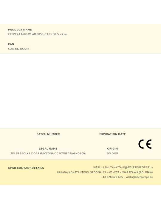 Crepera Ad 3058 1600 W ADLER
