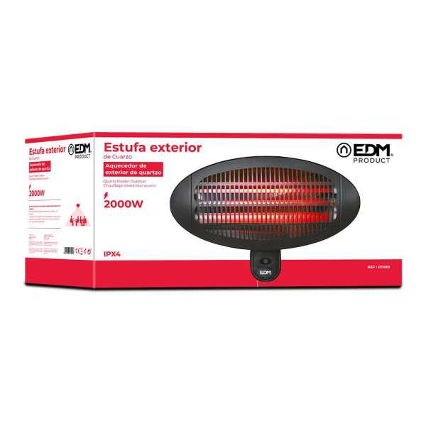 Estufa de Cuarzo de Exterior 2000 W Soporte A Pared EDM