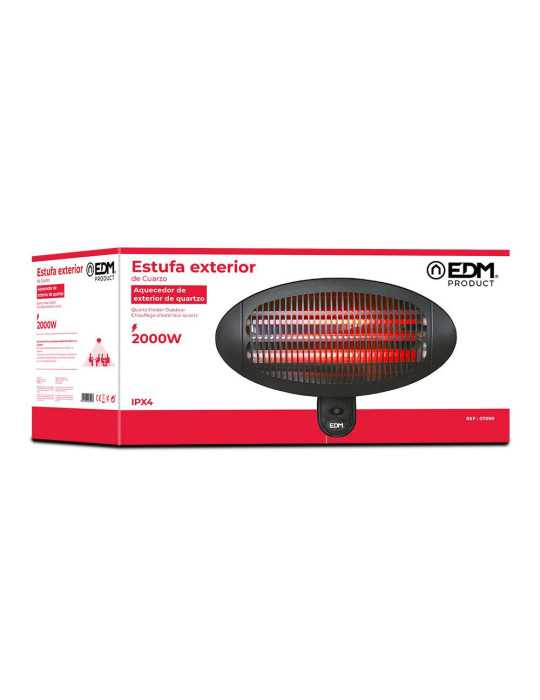 Estufa de Cuarzo de Exterior 2000 W Soporte A Pared EDM