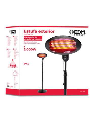 Estufa de Cuarzo de Exterior 2000 W Soporte A Pared + Pie EDM 2
