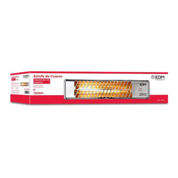 Estufa de Cuarzo Orientable 600 / 1200 W Modelo Cromo, 53,5 x 6 x 13,5 cm EDM