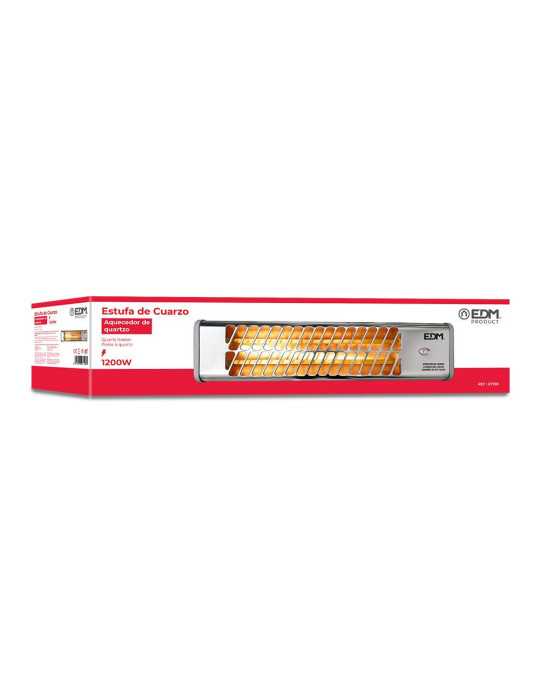 Estufa de Cuarzo Orientable 600 / 1200 W Modelo Cromo, 53,5 x 6 x 13,5 cm EDM