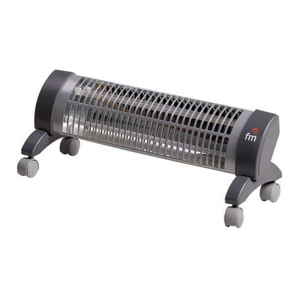 Estufa de Cuarzo con Ruedas, Modelo 2302-R, 1200 W, Gris, 53 x 16 x 18,5 cm FM CALEFACCIÓN