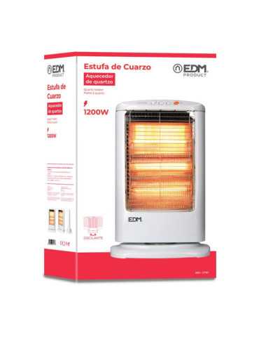 Estufa de Cuarzo Oscilante 400 / 800 / 1200 W Modelo Económico Anti-Vuelco, 33 x 23 x 48 cm EDM 2