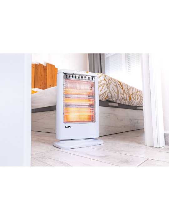 Estufa de Cuarzo Oscilante 400 / 800 / 1200 W Modelo Económico Anti-Vuelco, 33 x 23 x 48 cm EDM