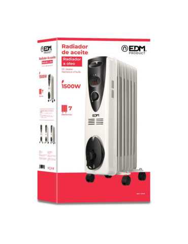 Radiador de Aceite 1500 W con 7 Elementos, 37 x 16,5 x 73 cm EDM 2