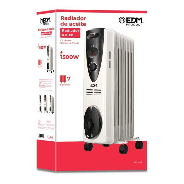 Radiador de Aceite 1500 W con 7 Elementos, 37 x 16,5 x 73 cm EDM
