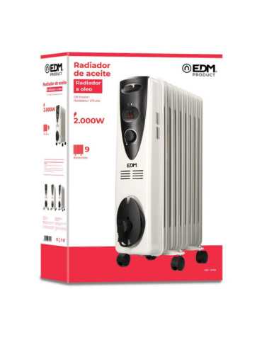 Radiador de Aceite 2000 W con 9 Elementos, 45,5 x 16,5 x 73 cm EDM 2