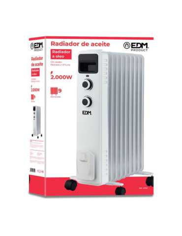 Radiador de Aceite 2000 W con 9 Elementos, 41 x 25 x 60 cm EDM 2