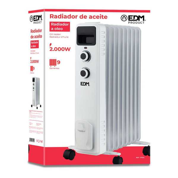 Radiador de Aceite 2000 W con 9 Elementos, 41 x 25 x 60 cm EDM