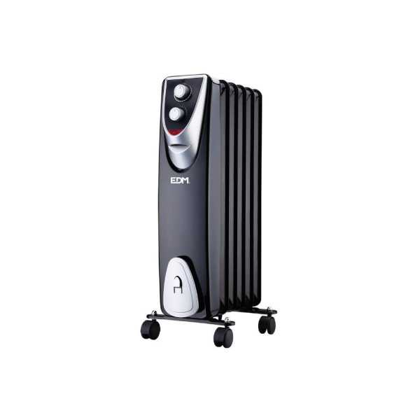 Radiador sin Aceite 400 / 600 / 1000 W con 6 Elementos, Modelo Black Edition, 37 x 24 x 64 cm EDM