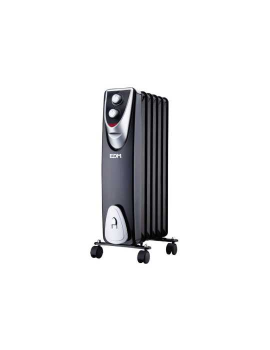 Radiador sin Aceite 400 / 600 / 1000 W con 6 Elementos, Modelo Black Edition, 37 x 24 x 64 cm EDM