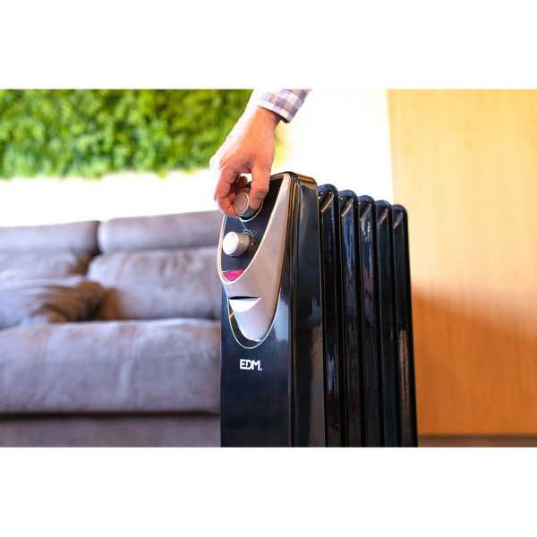 Radiador sin Aceite 400 / 600 / 1000 W con 6 Elementos, Modelo Black Edition, 37 x 24 x 64 cm EDM