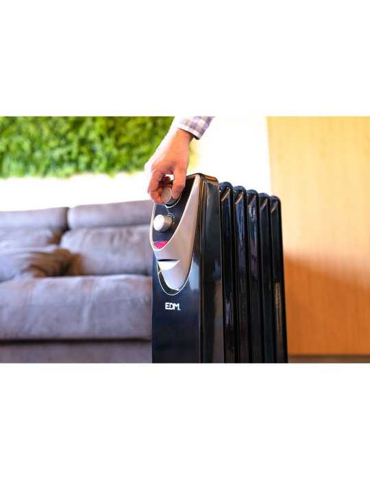 Radiador sin Aceite 400 / 600 / 1000 W con 6 Elementos, Modelo Black Edition, 37 x 24 x 64 cm EDM