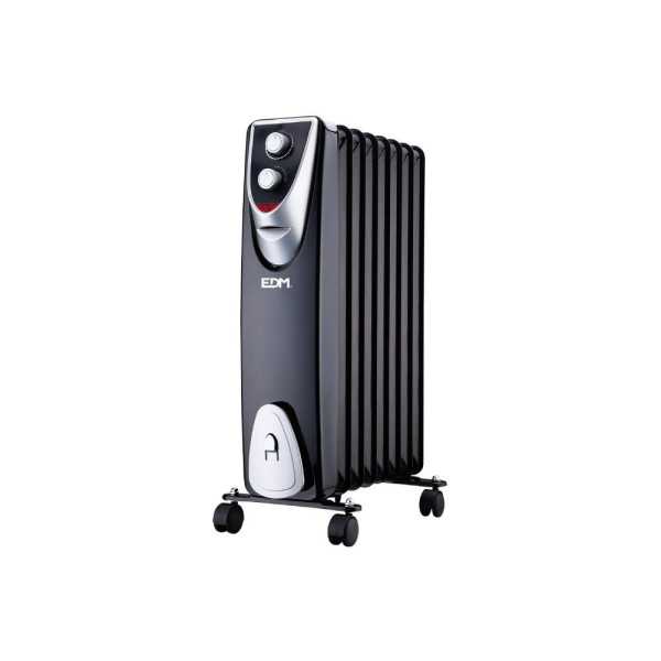 Radiador sin Aceite 500 / 1000 / 1500 W con 8 Elementos, Modelo Black Edition, 46 x 24 x 64 cm EDM