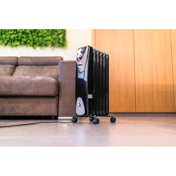 Radiador sin Aceite 500 / 1000 / 1500 W con 8 Elementos, Modelo Black Edition, 46 x 24 x 64 cm EDM
