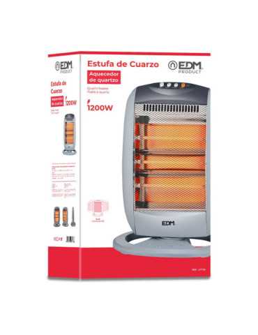 Estufa de Cuarzo Oscilante 400 / 800 / 1200 W Anti-Vuelco, 30 x 40 x 53 cm EDM 2