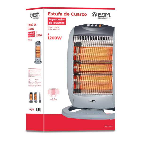 Estufa de Cuarzo Oscilante 400 / 800 / 1200 W Anti-Vuelco, 30 x 40 x 53 cm EDM